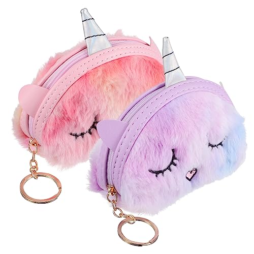 JEWEDECO Einhorn Plüsch Geldbörse 2 Stück Münzbörse Mit Reißverschluss Für Mädchen Weiche Plüschmaterial Cartoon Design Für Schule Und Reisen von JEWEDECO