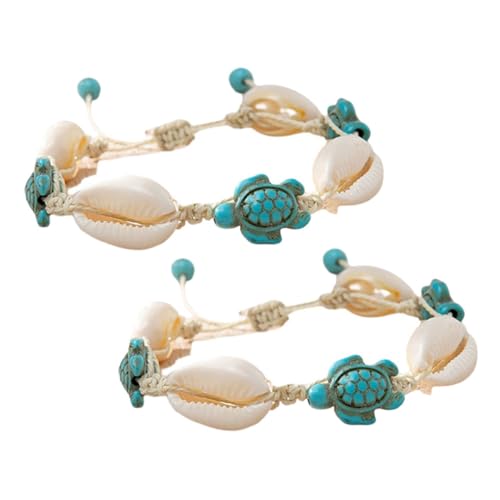 JEWEDECO 2 Stück Boho Fußkettchen Damen Verstellbar Natürliche Muschel Schildkröte Armband Strand Schmuck Vielseitig für Sommer Urlaub Accessoire von JEWEDECO