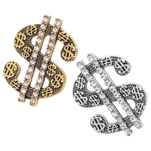 JEWEDECO 2 Stück Rhinestone Dollarzeichen Anstecker für Männer Accessoires für Anzüge Hemden Hüte und Partys von JEWEDECO