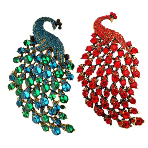 JEWEDECO 2 Stück Strass Pfau Broschen aus Funkelnde Anstecknadeln für Damen Elegante Schmuckaccessoires für Kleidung Schals Hochzeit und Festliche Anlässe von JEWEDECO