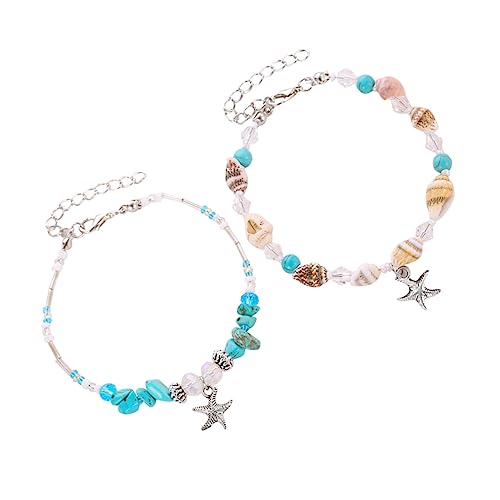 JEWEDECO 2 Stück Teiliges Muschel Fußkettchen Boho Stil Schmuck Strand Beaded Knöchel Armbänder Damen Hippie Hawaii Schmuck von JEWEDECO