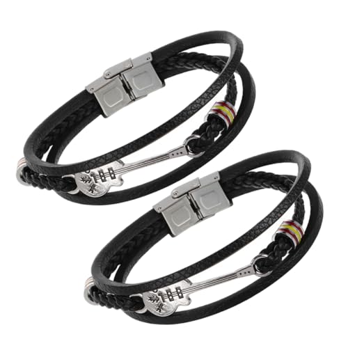 JEWEDECO 2-teiliges Mehrschichtiges Herrenarmband: Mehrschichtiges Wickelarmband Im Punk-stil Aus Pu, Verstellbares Armband, Für Musikliebhaber Und Paare von JEWEDECO