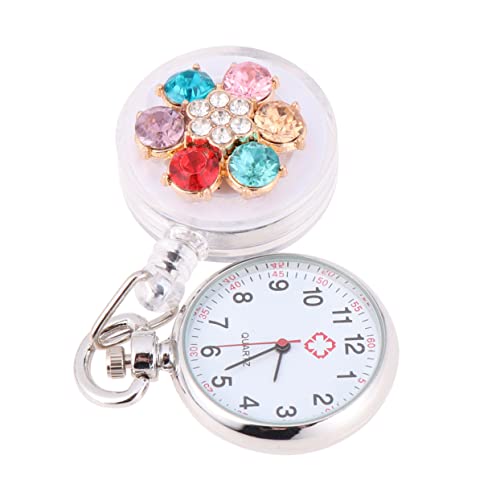 JEWEDECO 2stücke Kunststoff Ansteckuhr Für Krankenschwestern Taschenuhr Mit Blumenform-Strasssteinen Flexible Badge Reel Uhr Zum Anhängen Klare Ziffern Für Präzise Zeitmessung Geeignet von JEWEDECO