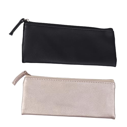 JEWEDECO 2stücke Schreibwaren Tasche Aus Pu-Leder Stiftehalter Für Studenten Minimalistischer Stift-Organizer Aufbewahrungstasche Für Schreibwaren Make-up-Tasche Schwarz Gold von JEWEDECO