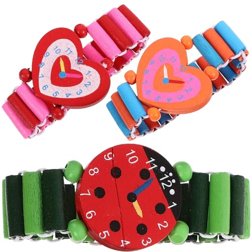 JEWEDECO 3stücke Teiliges Set Holz-Armbanduhr Für Junge Mädchen Cartoon-Simulation Lustige Designs Für Jungen Und Mädchen Lernspielzeug Für Entwicklung Von Motorischen Fähigkeiten von JEWEDECO