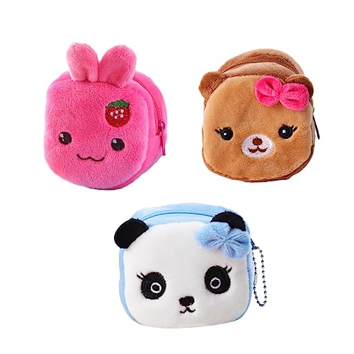 JEWEDECO 3stücke Teiliges Cartoon-münzgeldbörse Für Mädchen Lustiger Kreativer Aufbewahrungstasche Für Kleingeld Und Schlüssel Stil Erdbeer-hase Schleife-Hund Blauer Panda von JEWEDECO