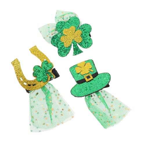 JEWEDECO 3 Stück Haarspangen St Patrick’s Day Mit Pailletten Kleeblatt Zylinderhut Grünem Schleier Für Irische Partyfeiern von JEWEDECO