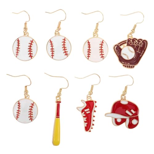 JEWEDECO 4paar Baseball-ohrringe Für Frauen Süße Tropfenohrringe Mit Sportmotiv Verspieltes Schmuck Lässige Outfits Und Verschiedene Anlässe von JEWEDECO