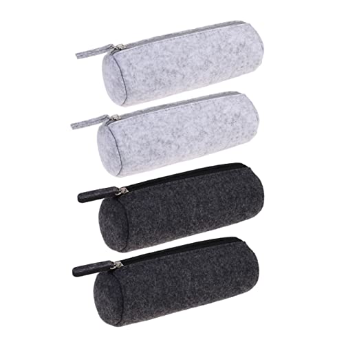 JEWEDECO 4 Stück Filz Stiftetui Und Kosmetik Organizer Bleistifthalter Und Make Up Tasche 2 Stück Rund Hellgrau + 2 Stück Rund Dunkelgrau Für Schreibwaren Und Reisen Mit Reißverschluss von JEWEDECO