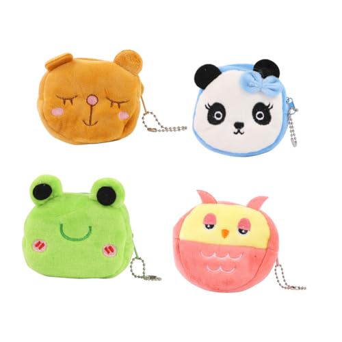 JEWEDECO 4stücke Plüsch Tier Geldbörse Mit Panda Frosch Eule Und Bär Niedliche Und Praktische Münzbeutel Für Frauen Und Mädchen Für Karten Bargeld Und Kleine Gegenstände von JEWEDECO