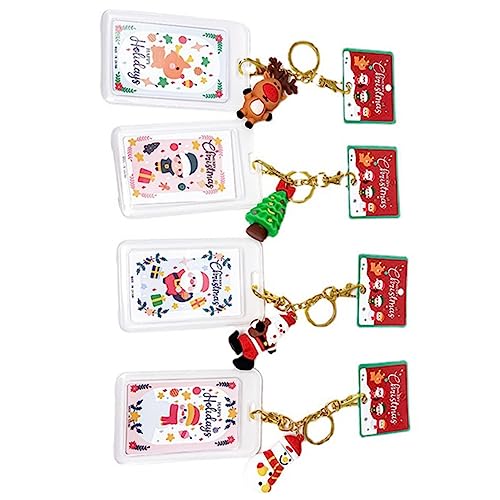 JEWEDECO 4 Stück Transparente Kartenhüllen Ausweisbehälter Schlüsselanhänger Tragbarer Kartenhalter Weihnachts-schlüsselanhänger von JEWEDECO