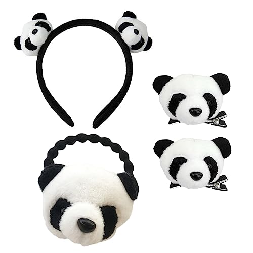 JEWEDECO 4 Stücke Panda Haaraccessoires Set Teiliges Set mit Haarreifen Haarspangen und Haargummi für Partys Cosplay und Täglichen Gebrauch Niedliches Panda Design für Mädchen und Frauen von JEWEDECO