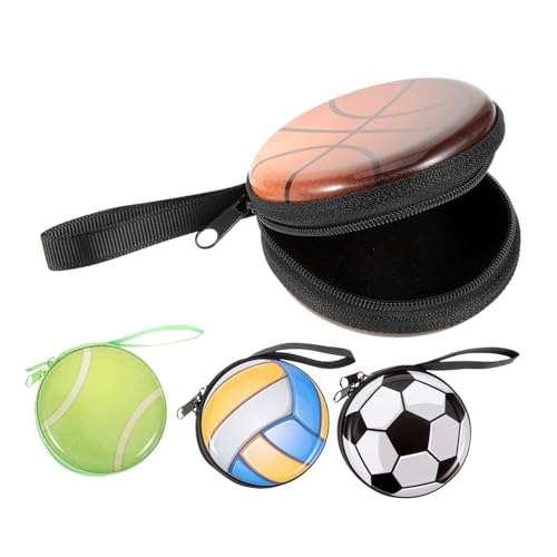 JEWEDECO 4stücke Junge Mädchen-geldbörse Mit Reißverschluss Münzbörse Runde Aufbewahrungsbox Basketball-Volleyball-fußball-Muster Wiederverwendbar Für Kleine Geschenke Und von JEWEDECO