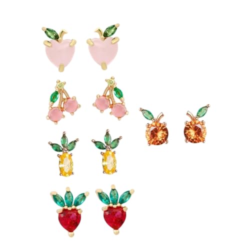 JEWEDECO 5 Paare Tropische Frucht Ohrringe Silber Ohrstecker für Damen Funkelnde Ohrringe mit Ananas Erdbeer und Design Kreative Accessoires von JEWEDECO