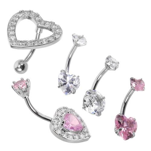 JEWEDECO 5 Stück Teiliges Bauchnabelpiercing aus mit Funkelnden Zirkonia Herzform Bauchnabelring Damen Schmuck für Party Strand Alltag Hautfreundlich und Komfortabel von JEWEDECO