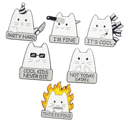 JEWEDECO 6 Stück Teiliges Kreatives Katzenbroschen Legierung Niedliche Cartoon anstecknadeln für Kleidung Rucksäcke und Hüte Modische Tierbroschen als Stylische Accessoires für von JEWEDECO