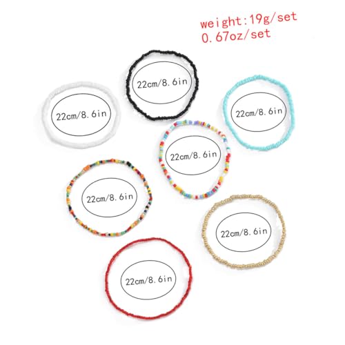 JEWEDECO 7 Stück Einfaches Handgefertigtes Fußkettchen mit Elastischer Bunter Perlenkette Langlebig und Vielseitig Geeignet für Damen und Mädchen bei Party Alltag und Besonderen Anlässen von JEWEDECO