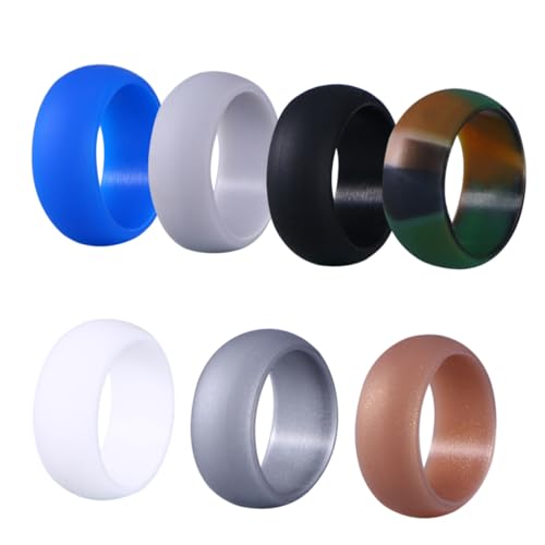 JEWEDECO 7 Stück Teiliges Silikon Ringe für Herren Wasserfeste Rubber Wedding Bands in Camouflage Gold Silber Dunkel Blau Ergonomisch Flexibel Geeignet für Geschwollene Finger und Alltag von JEWEDECO