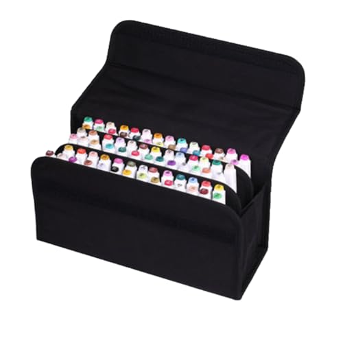 JEWEDECO Aufbewahrungstasche Für Marker Schwarz Mit Steckplätzen Und Tragegriff Tragbare Marker-Organizer-Tasche Für Kunst Und Bastelbedarf von JEWEDECO