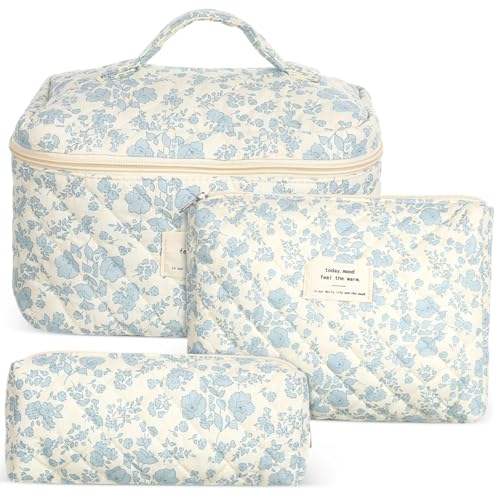 JEWEDECO Ästhetisches Make-up-Taschen-Set Gesteppt Reise-kulturtasche Reißverschluss Tragbarer Hautpflege-Organizer Für Frauen von JEWEDECO