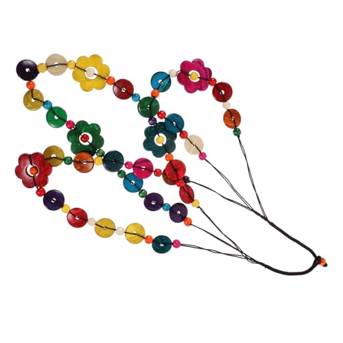 JEWEDECO Böhmische Mehrschichtige Kokosnussschalen Halskette Vintage Geflochtene Perlenkette Bunte Blumen Anhänger Schmuck für Frauen Mädchen Party Alltag von JEWEDECO