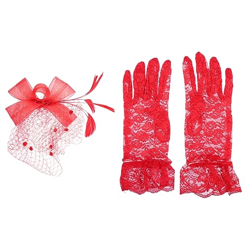 JEWEDECO Fascinator Hut Mit Schleife Und Netz-veil Elegante Haargarnitur Für Hochzeiten Teepartys Cocktail-events Und Besondere Anlässe Inklusive Zarter Spitzenhandschuhe von JEWEDECO