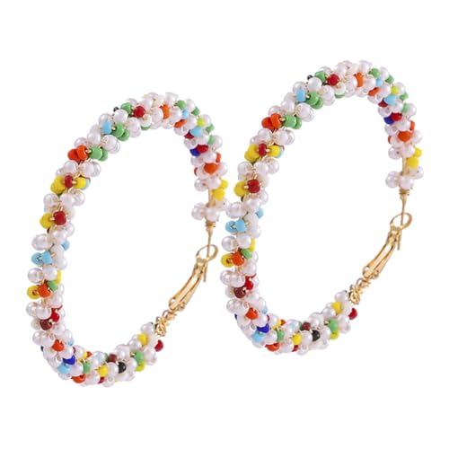 JEWEDECO Boho Große Creolen Ohrringe Damen Modisch Übergroß Bunte Perlen Verzierte Statement hoops für Alltag Party Geschenk für Frauen Mädchen von JEWEDECO