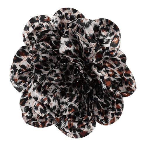 JEWEDECO Große Leopard Blumen Brosche Stilvolle Stoff Blüten Anstecknadel Für Besondere Anlässe Vielseitig Einsetzbar Als Kleidungsaccessoire Für Damen Und Mädchen von JEWEDECO