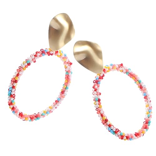 JEWEDECO Bunte Creolen Ohrringe Damen Kreisförmige Perlen Ohrringe Leicht Tragbar Komfortabel Alltag Und Party Schmuck von JEWEDECO