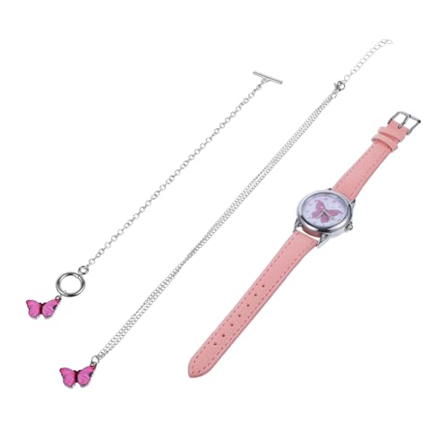 JEWEDECO Junge Mädchen Schmetterlinge Uhr Halskette Armband Mädchen Cartoon Uhr Set Geburtstag Für Damen Kinderuhr Mit Armband Schmetterlingsmuster von JEWEDECO