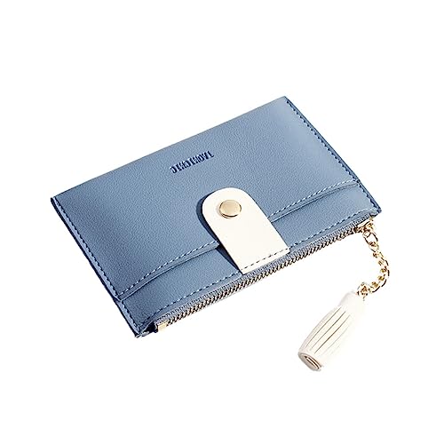 JEWEDECO Kleine Damen Geldbörse Tragbare Pu Geldtasche Mit Reißverschluss Modisches Kartenportemonnaie Für Frauen Blau Für Bargeld Visitenkarten Und Kleingeld von JEWEDECO