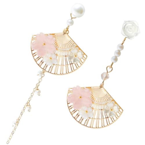 JEWEDECO Elegante Lange Ohrhänger Damen mit Perlen Fächerförmiges Design Modischer Ohrschmuck für Frauen und Mädchen Stilvolle Leichte Ohrringe für Alltag und Besondere Anlässe von JEWEDECO