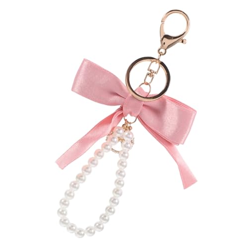 JEWEDECO Schlüsselanhänger Mit Schleife Und Perlen Für Damen Anhänger Für Handtaschen Rucksack Zubehör Eleganter Schlüsselbund Für Frauen Rosa Bowknot Schlüsselbund von JEWEDECO