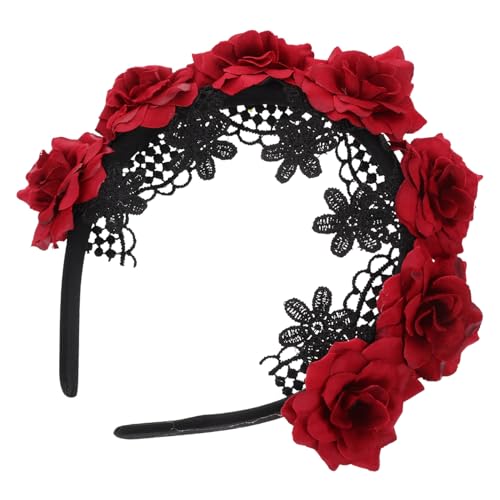 JEWEDECO Halloween Haarband Mit Schwarzer Spitze Und Dunklen Rosen Für Kostümpartys Eleganter Kopfschmuck Für Damen Und Cosplay Für Halloween-dekorationen Und Festivitäten von JEWEDECO