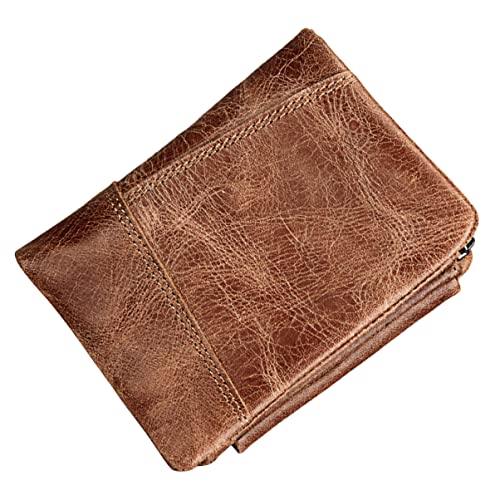 JEWEDECO Herren Geldbörse Rindsleder Dreifach Gefaltete RFID Geldbörse mit Reißverschluss und Kartenfächern Männer Portemonnaie für Alltag und Reisen von JEWEDECO