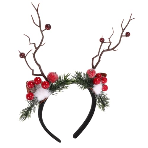 JEWEDECO Hirschgeweih Stirnband Für Weihnachtsparty Kopfschmuck Mit Tannenzweigen Und Pompons Haaraccessoire von JEWEDECO