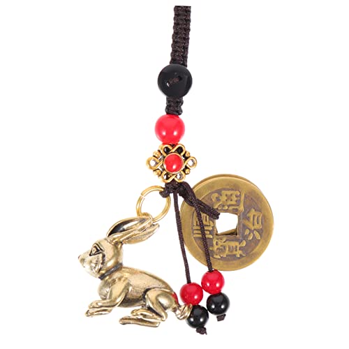 JEWEDECO Retro Messing Ram Chinesisches Sternzeichen Amulett Dekorativer Kaninchen Schlüsselanhänger Glückskaninchen Ornament von JEWEDECO