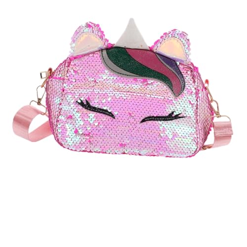 JEWEDECO Kleiner Einhorn Pailletten Umhängetasche Für Mädchen Kettentasche Einhorn Ohr Form Leicht Für Reisen Kosmetik Und Freizeit von JEWEDECO