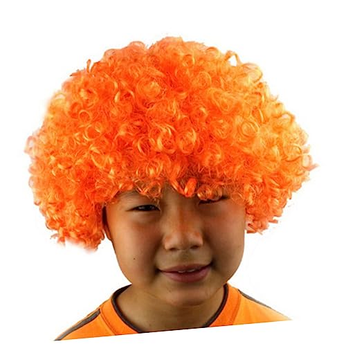 JEWEDECO Kostümperücke Orange Afro-welle Für Halloween Karneval Und Cosplay Elastische Atmungsaktive Haarpracht Für Erwachsene Für Partys Und Feste von JEWEDECO
