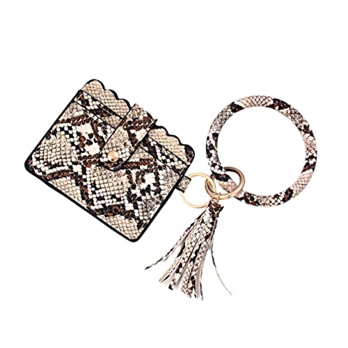 JEWEDECO Schlüsselanhänger Mit Armband Und Tasche Für Frauen Multifunktionale Geldbörse Aus Pu Quaste Modisches Change Bag Für Damen Kaffeebraun Gelb von JEWEDECO