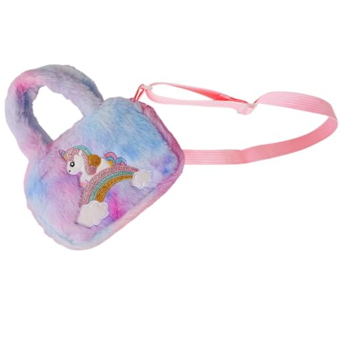 JEWEDECO Kleines Mädchen Umhängetasche Fuzzy Plüsch Einhorn Geldbörse Süße Crossbody Tasche Für Junge Mädchen Für Reisen Und Besondere Anlässe Verstellbarer Schultergurt von JEWEDECO