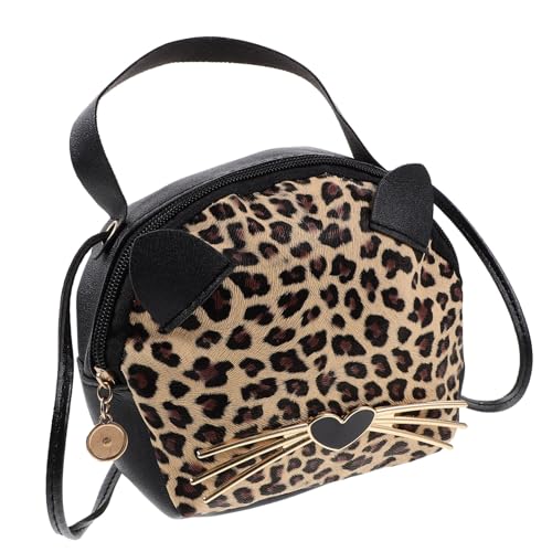 JEWEDECO Runde Handtasche Aus Pu Für Mädchen Mit Leopardenmuster Lässige Kleine Umhängetasche Cartoon-katzenohren-design Tragbar Für Alltag Reisen Und Shopping von JEWEDECO