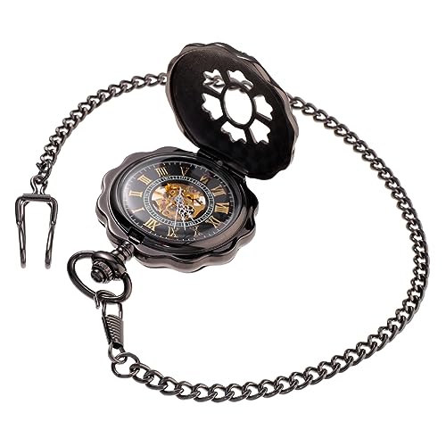 JEWEDECO Vintage Hollowed Out Clamshell Taschenuhr Mechanische Uhr Im Pumpkin-Design Für Herren Und Damen Mit Kette Perfektes Zu Weihnachten Und Besonderen Anlässen von JEWEDECO