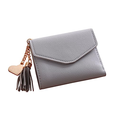JEWEDECO Mini Geldbörse Damen Aus Litchi Grain Pu-Leder Dreifach Gefaltet Mit Quaste Für Karten Münzen Und Bargeld Leicht Und Elegant Für Frauen Und Mädchen von JEWEDECO