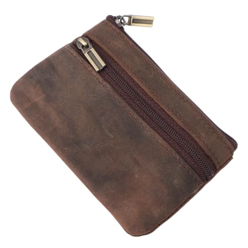 JEWEDECO Mini Praktische Geldbörse Aus Echtleder Multifunktionale Vintage Münztasche Mit Reißverschluss Dunkelbraun Für Karten Bargeld Und Schlüssel von JEWEDECO