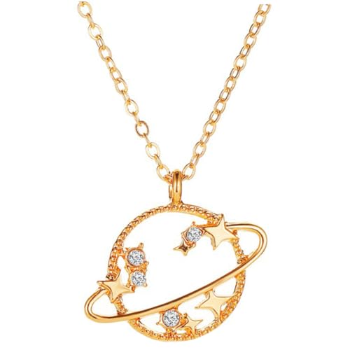 JEWEDECO Minimalistische Zirkonia Halskette mit Hohlem Planeten anhänger Feine Schlüsselbein kette Modischer Schmuck für Frauen und Enkeltochter Trendige Stern halskette von JEWEDECO