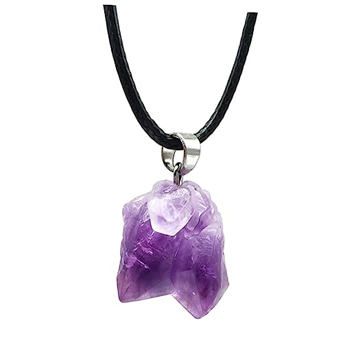 JEWEDECO Natürliche Amethyst Kette mit Unregelmäßigem Rohstein Anhänger Handgefertigter Schmuck Verstellbares Wachsband Leichter Damen Schmuck für Alltag und von JEWEDECO