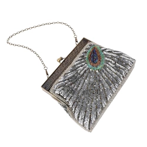 JEWEDECO Perlenbesetzte Pfauentasche Perlen Clutch Geldbörse Hochzeits Clutch Geldbörse Formelle Banketttasche Party Abend Abend Taschen Party Pfauenperlen von JEWEDECO