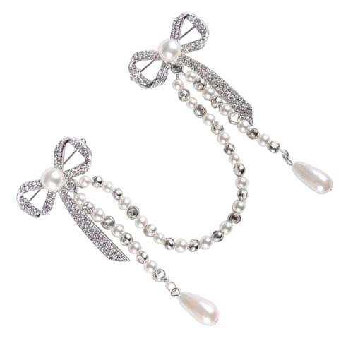 JEWEDECO Perlenbrosche mit Schmetterlingsknoten Vollbesetzte Strass Steine und Tassel Design Leichte Legierungskette Anstecknadel für Damen Vielseitig für Kleider Hüte Schals und Taschen von JEWEDECO
