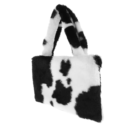 JEWEDECO Plüsch Schultertasche Damen mit Kuhmuster Kettenriemen Große Kapazität Vielseitige Handtasche Umhängetasche für Alltag und Shopping und Modisch von JEWEDECO